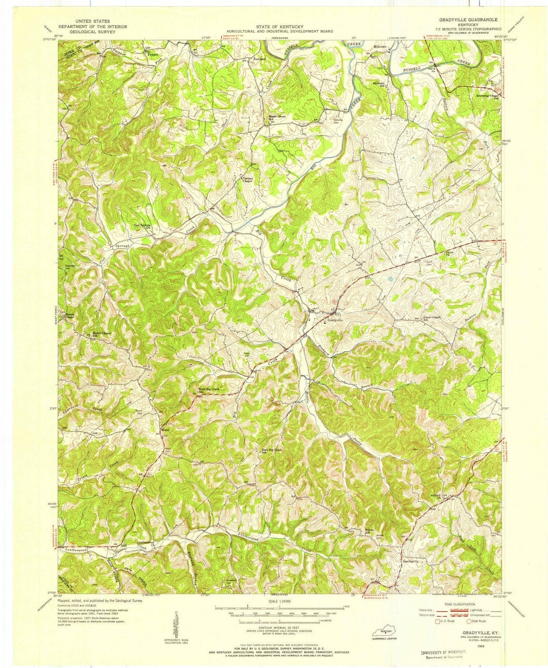 1953 Gradyville, KY - Kentucky - USGS Topographic Map