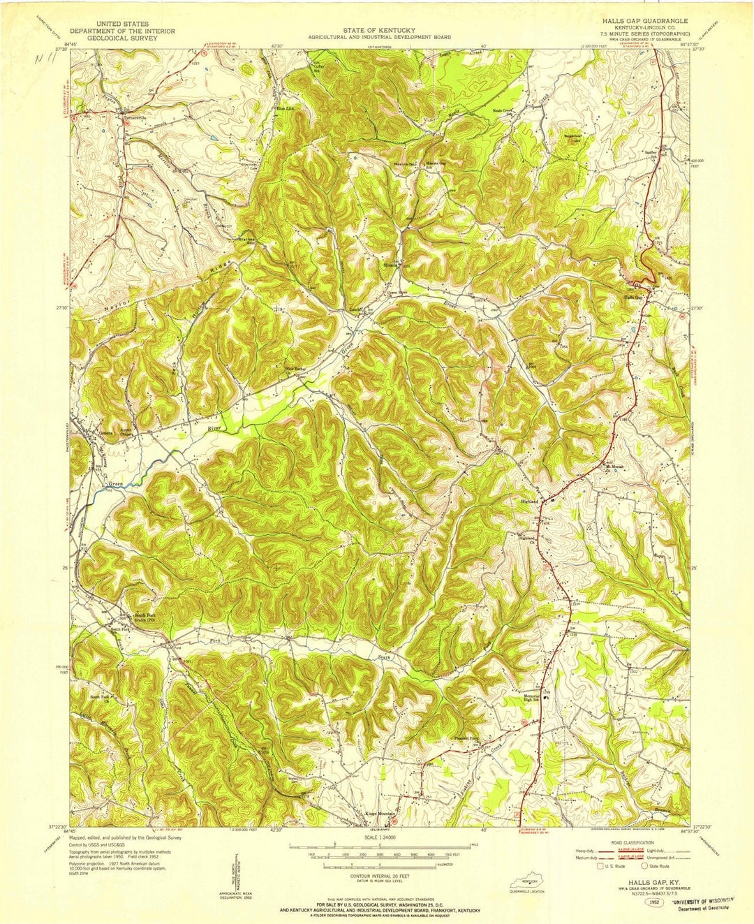 1952 Halls Gap, KY - Kentucky - USGS Topographic Map