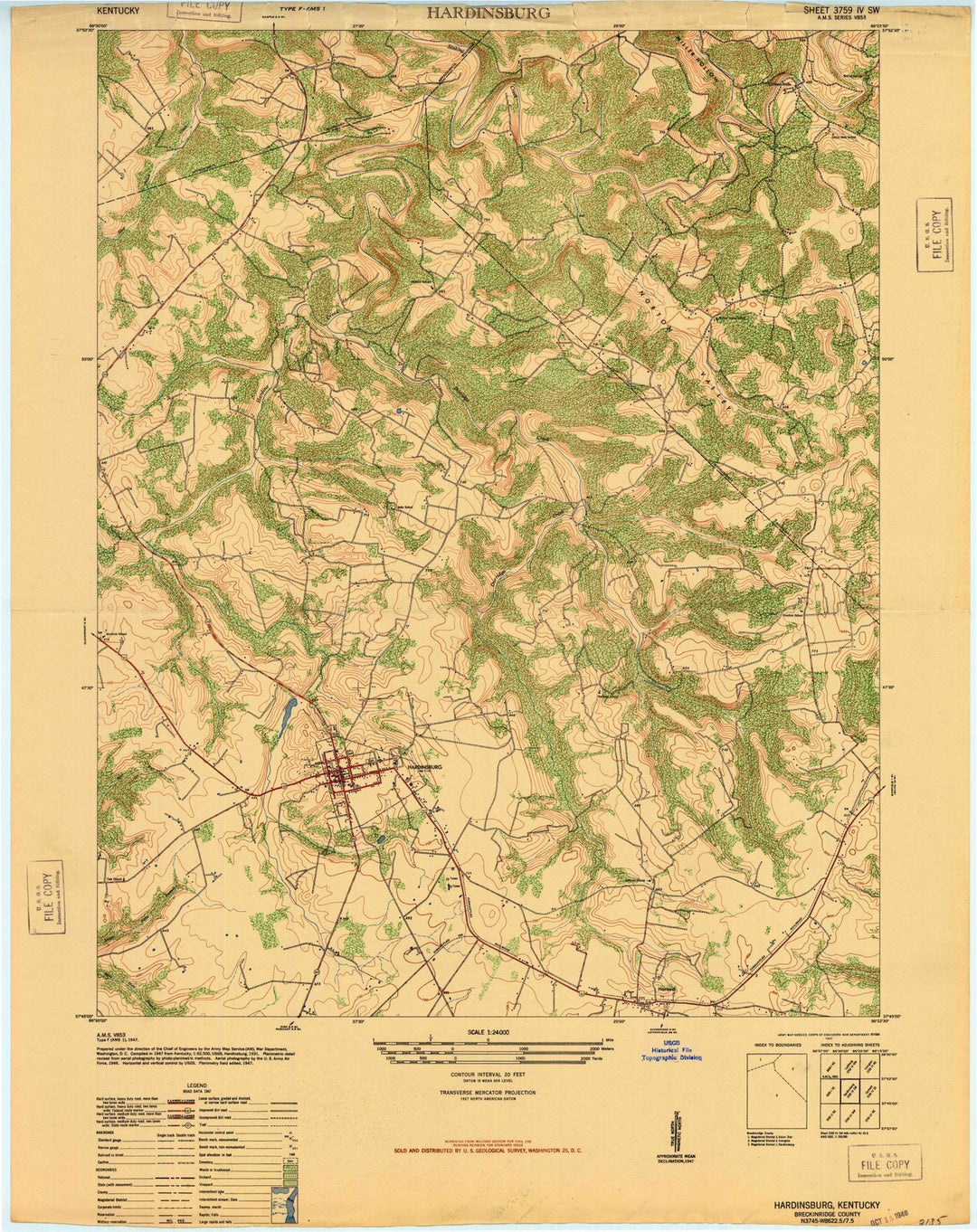 1947 Hardinsburg, KY - Kentucky - USGS Topographic Map