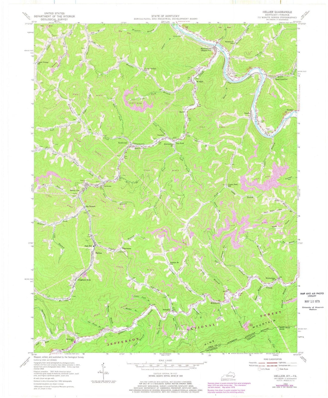1954 Hellier, KY - Kentucky - USGS Topographic Map