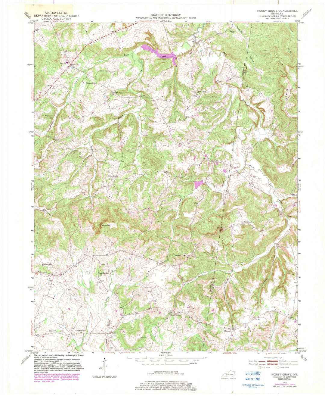 1952 Honey Grove, KY - Kentucky - USGS Topographic Map