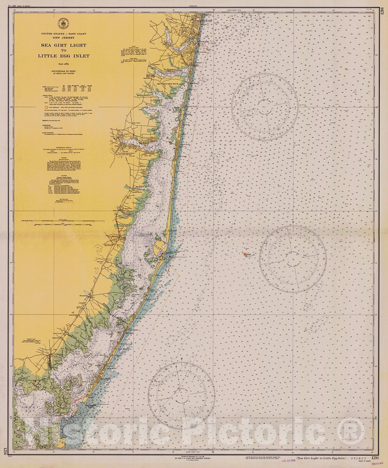 Historic Nautical Map Sea Girt Light To Little Egg Inlet, 1940 NOAA