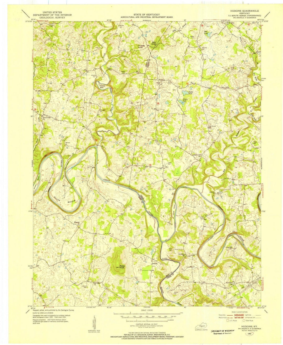1953 Hudgins, KY - Kentucky - USGS Topographic Map
