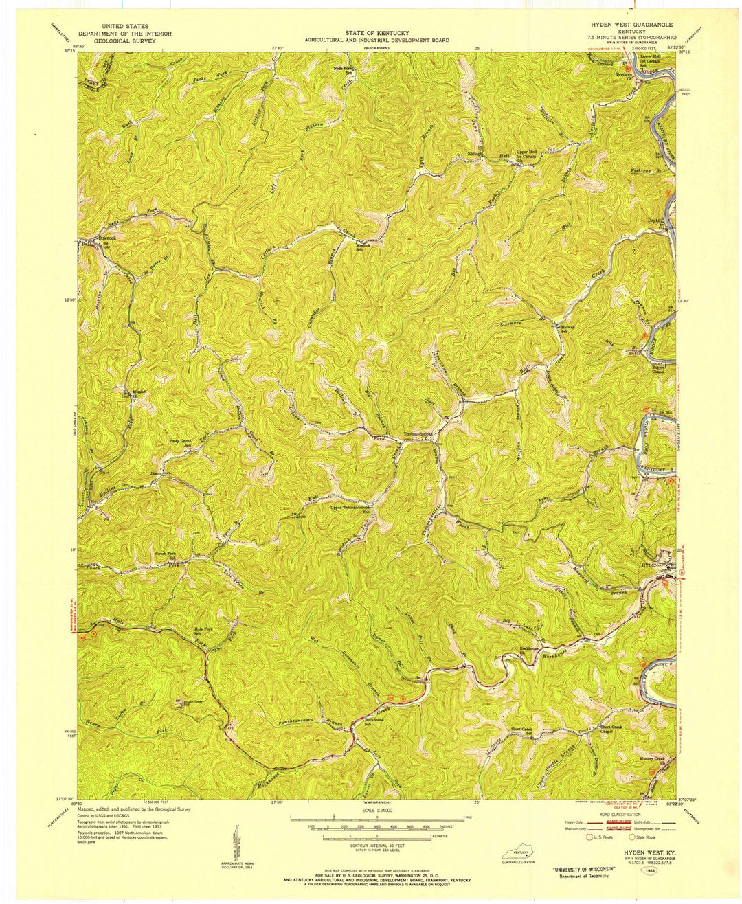 1953 Hyden West, KY - Kentucky - USGS Topographic Map