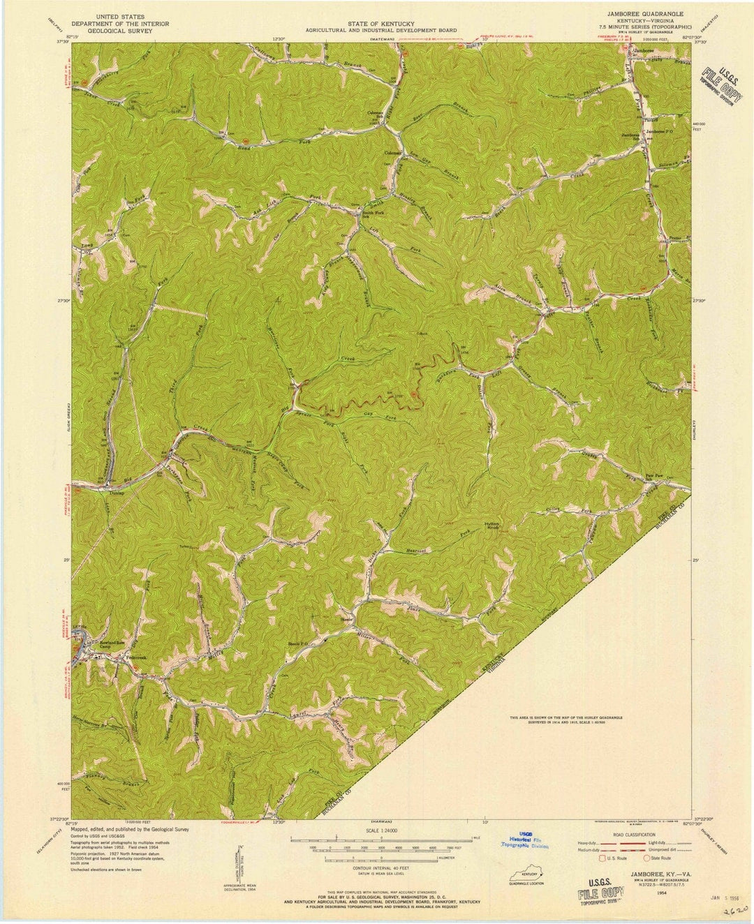 1954 Jamboree, KY - Kentucky - USGS Topographic Map