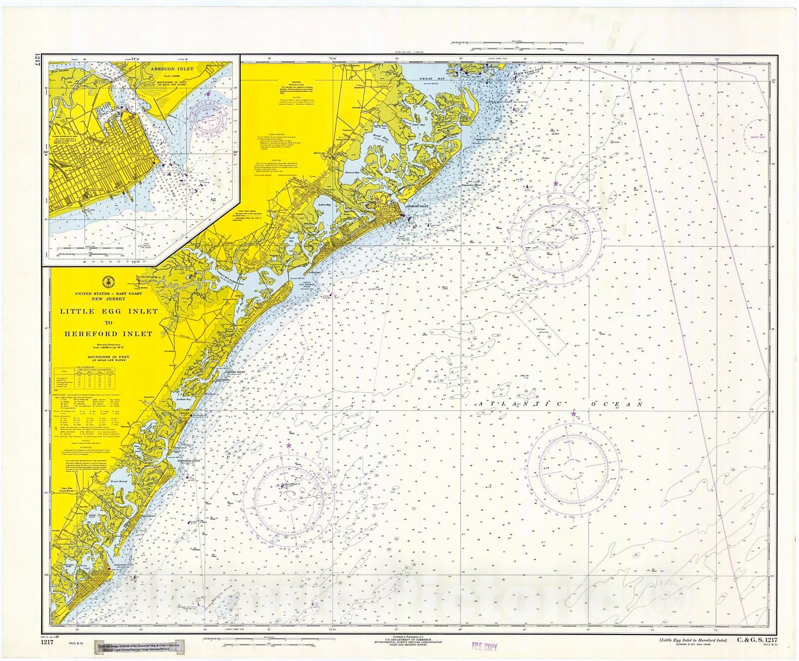 Historic Nautical Map Little Egg Inlet To Hereford Inlet, 1968 NOAA