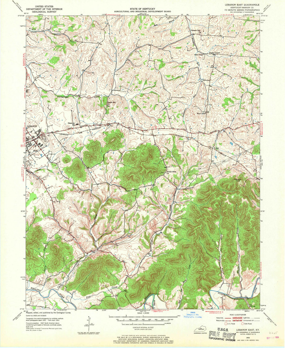 1953 Lebanon East, KY - Kentucky - USGS Topographic Map