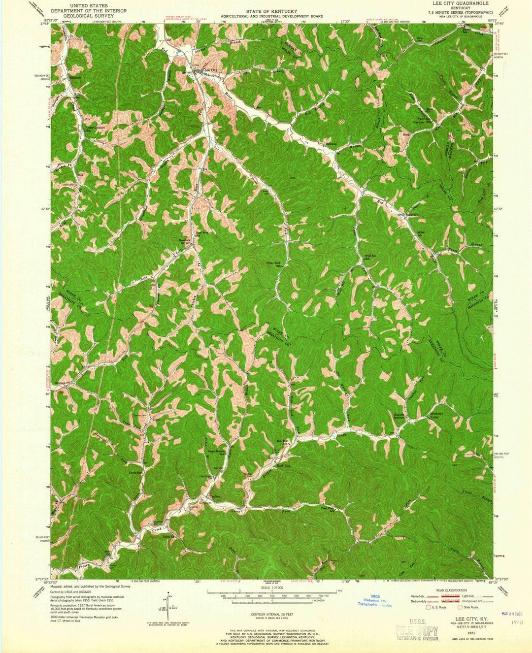 1951 Lee City, KY - Kentucky - USGS Topographic Map