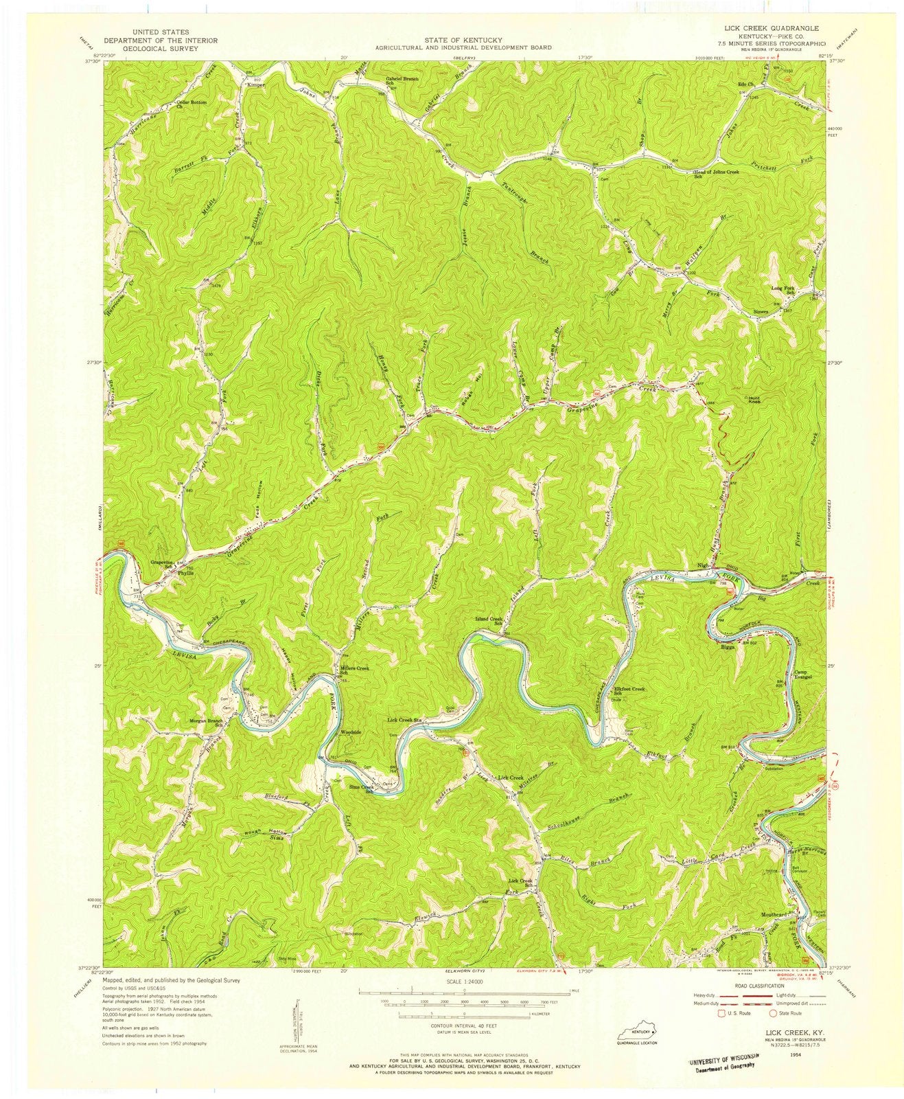 1954 Lick Creek, KY - Kentucky - USGS Topographic Map