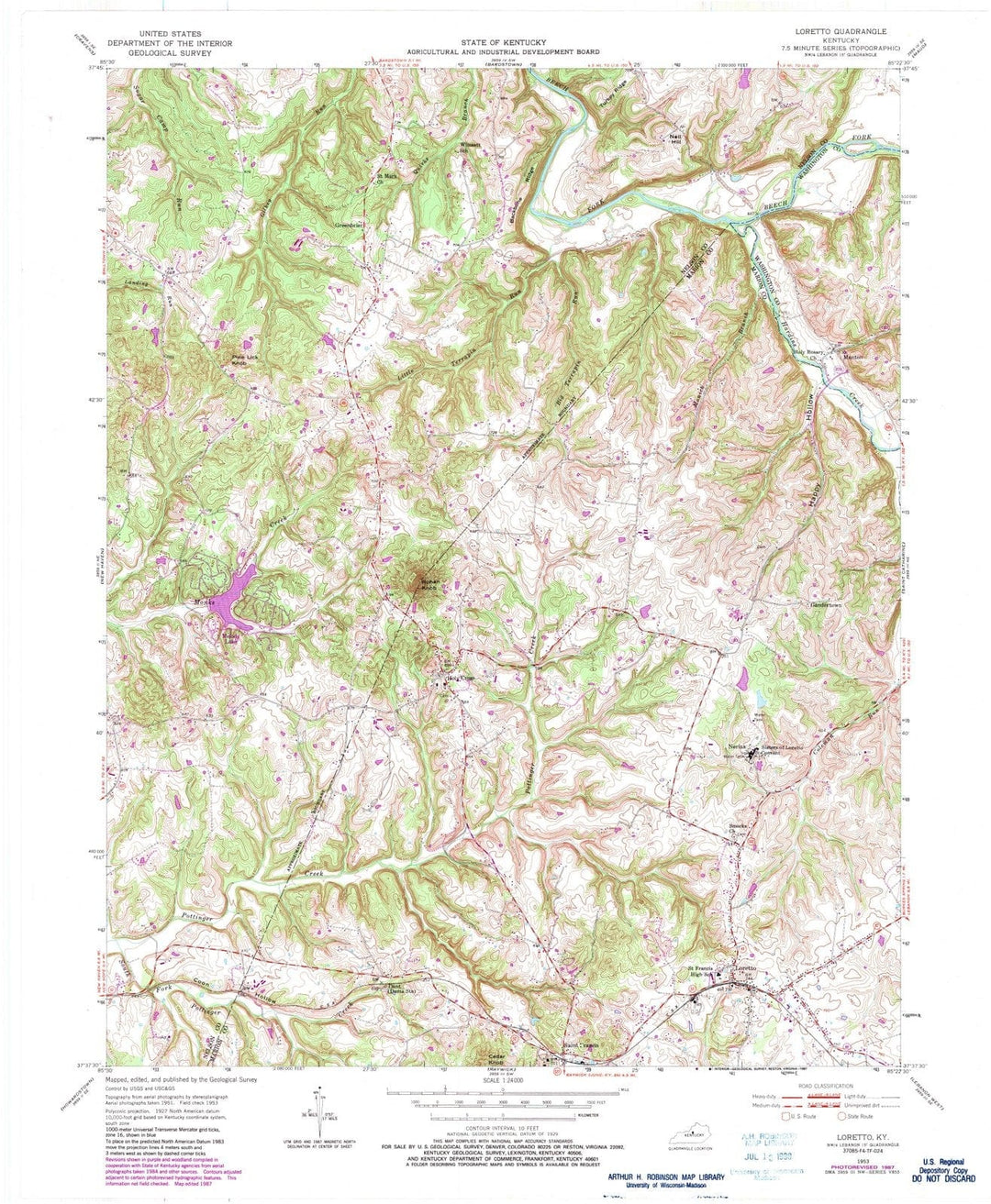 1953 Loretto, KY - Kentucky - USGS Topographic Map