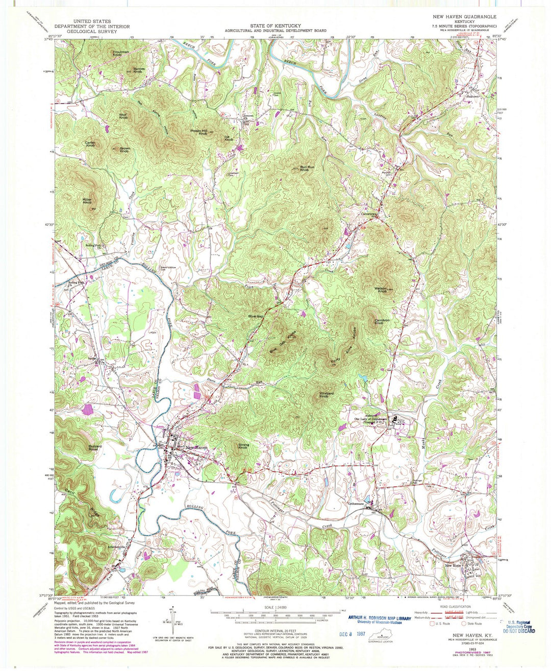 1953 New Haven, KY - Kentucky - USGS Topographic Map