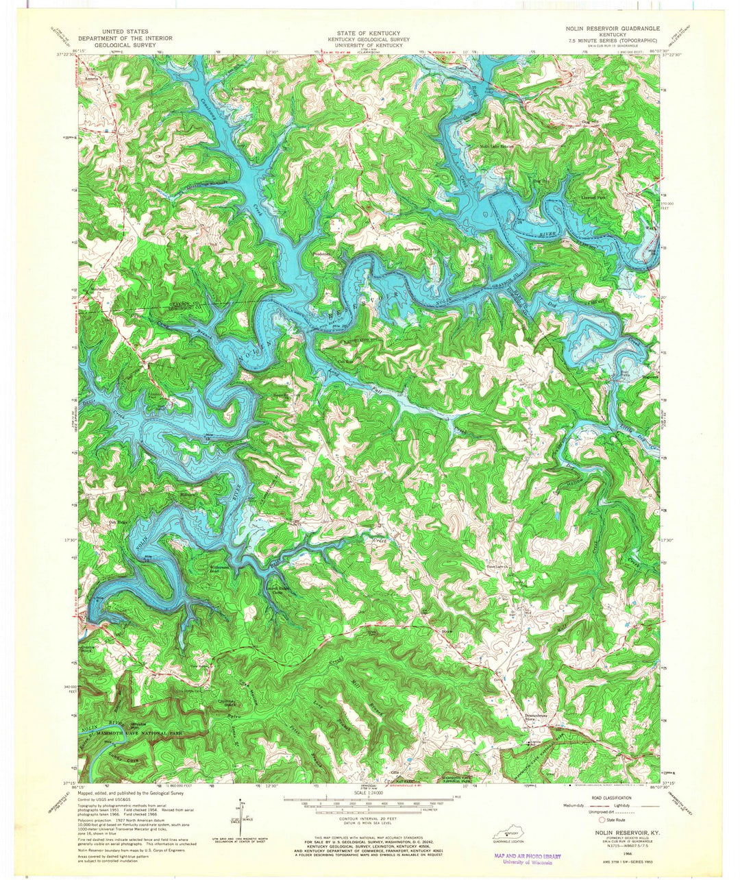 1966 Nolin Reservoir, KY - Kentucky - USGS Topographic Map