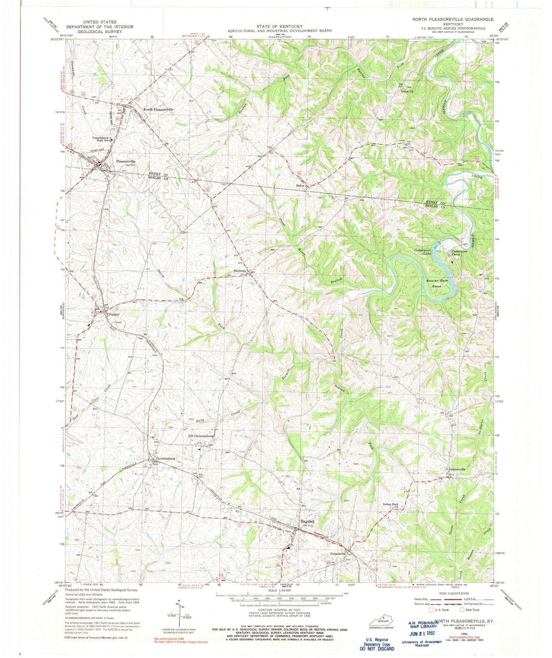1954 North Pleasureville, KY - Kentucky - USGS Topographic Map