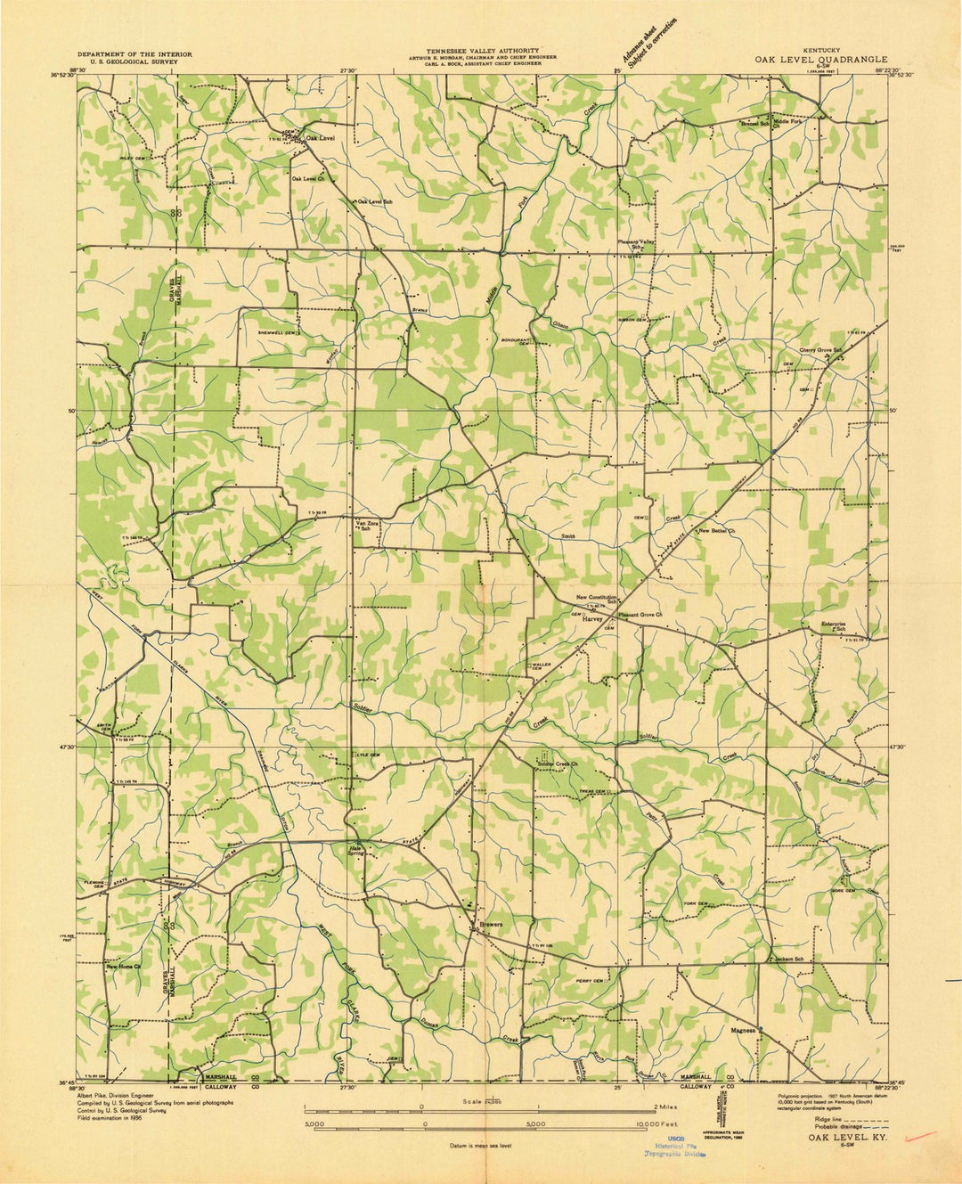 1936 Oak Level, KY - Kentucky - USGS Topographic Map