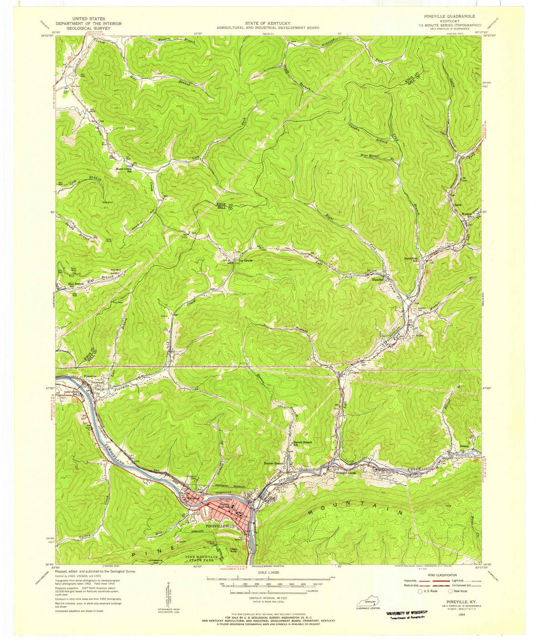 1954 Pineville, KY - Kentucky - USGS Topographic Map