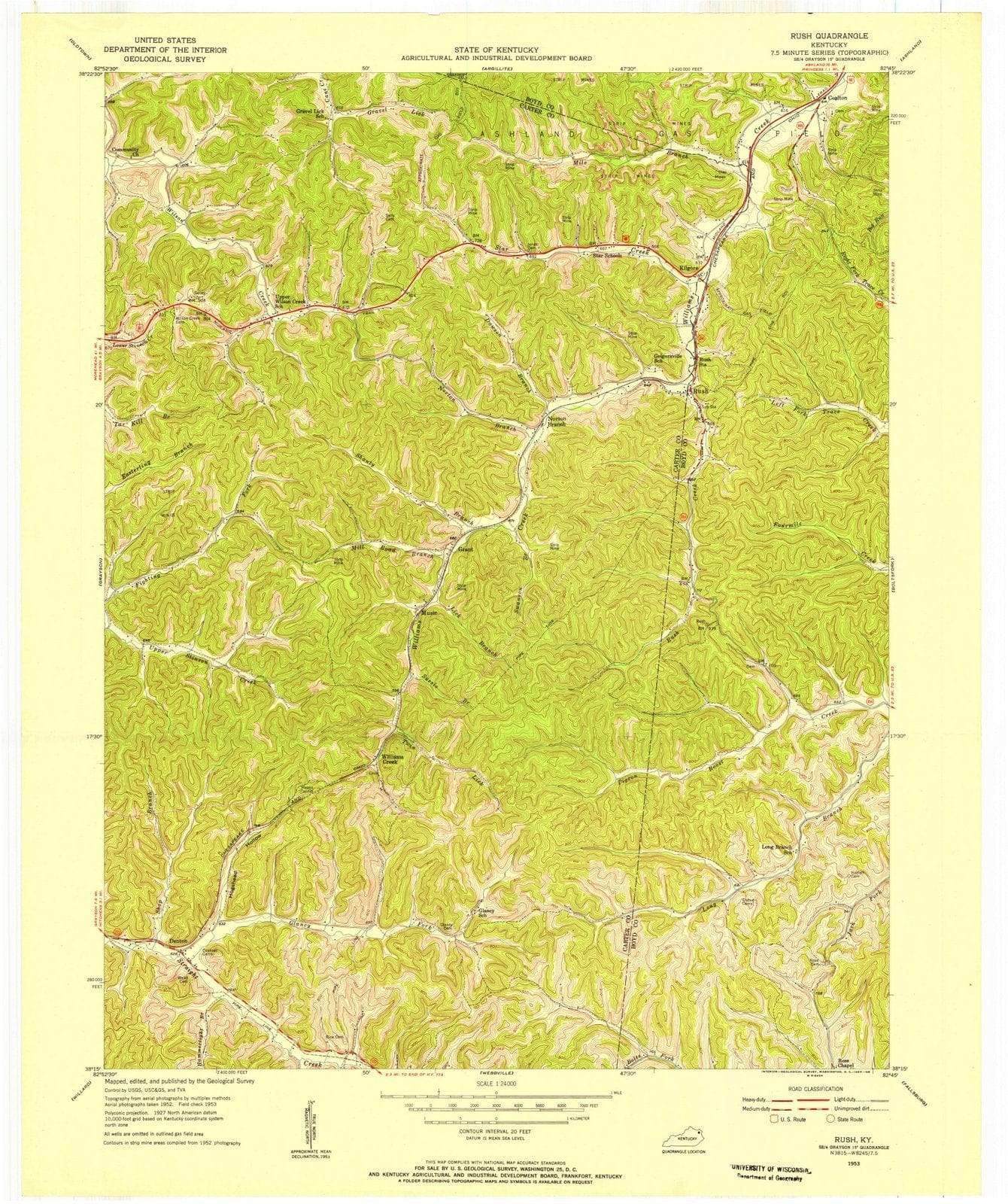 1953 Rush, KY - Kentucky - USGS Topographic Map