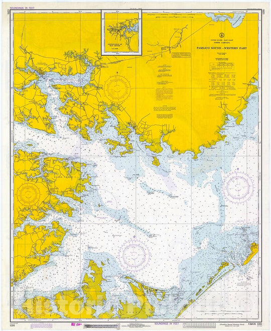 Historic Nautical Map Pamlico Sound, Western Part, 1974 NOAA Chart