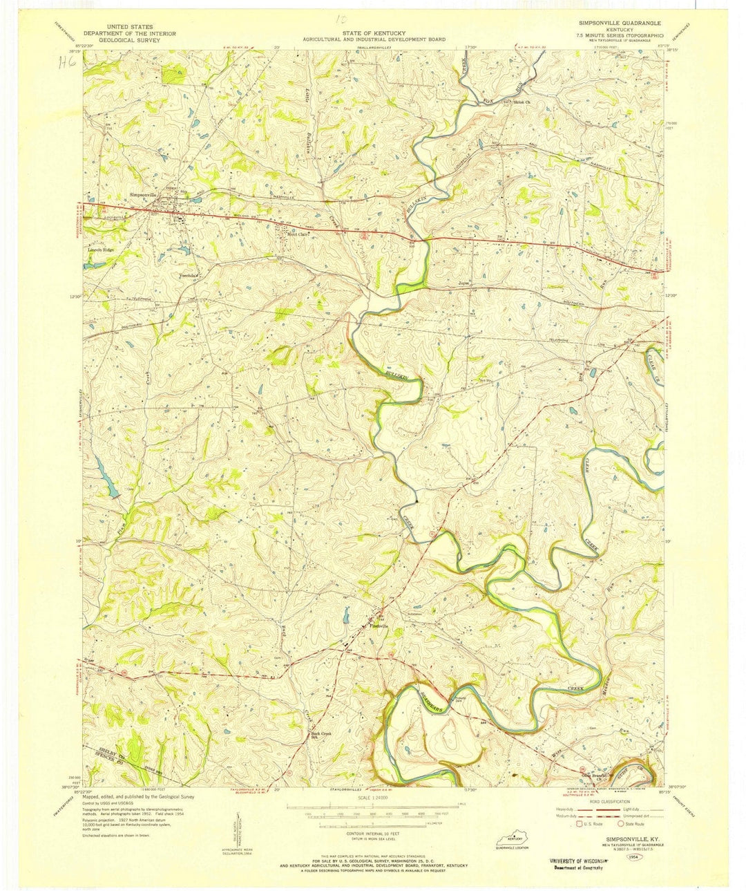 1954 Simpsonville, KY - Kentucky - USGS Topographic Map