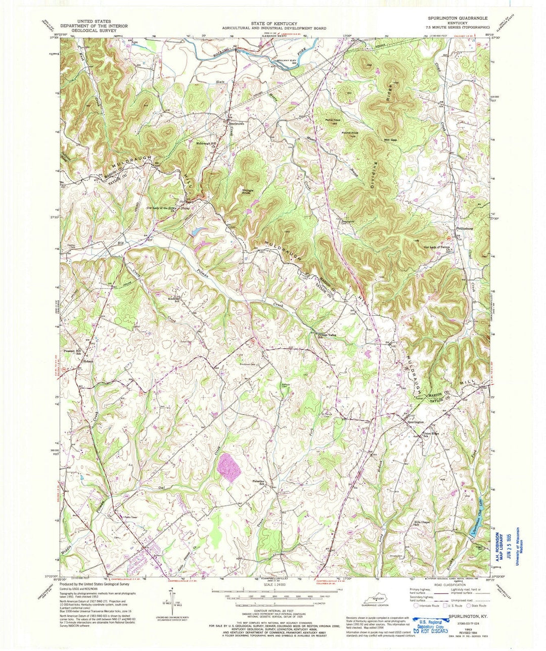 1953 Spurlington, KY - Kentucky - USGS Topographic Map