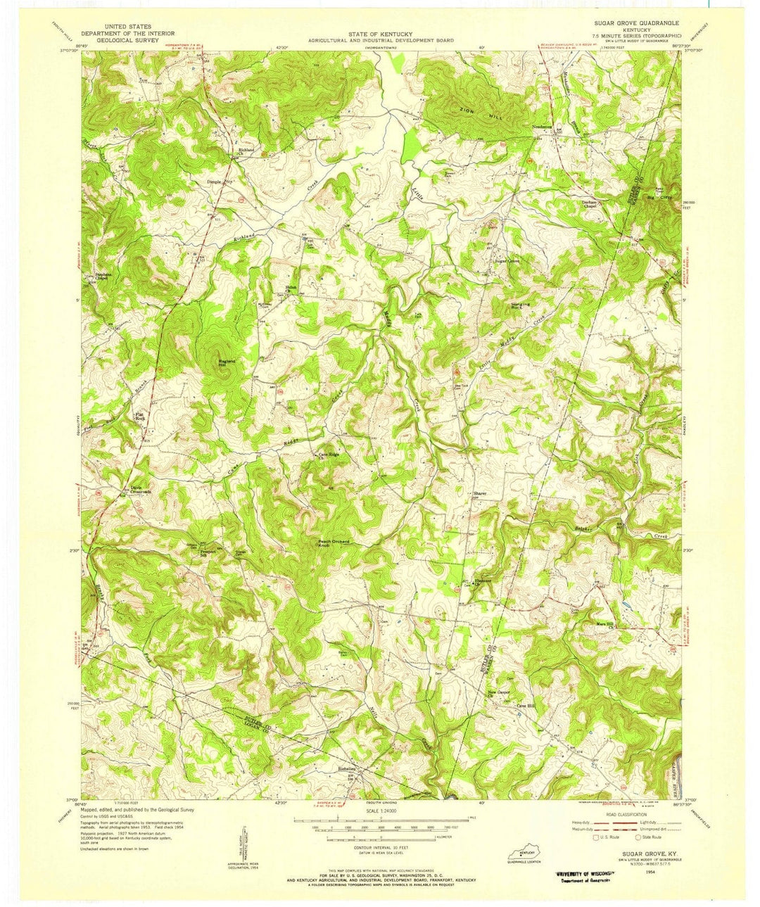 1954 Sugar Grove, KY - Kentucky - USGS Topographic Map