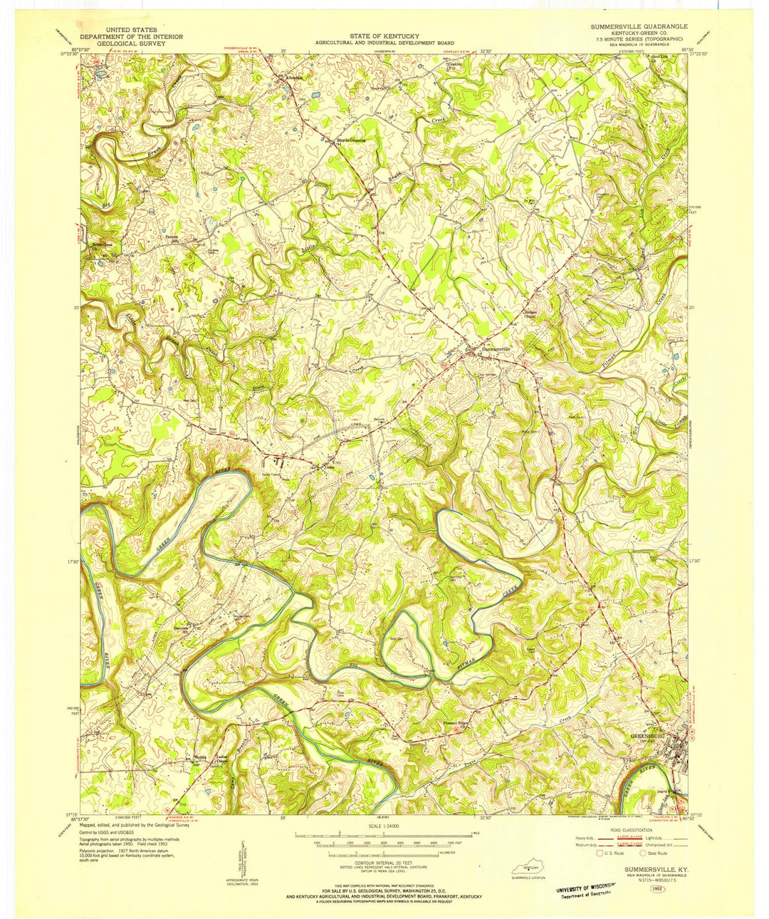 1953 Summersville, KY - Kentucky - USGS Topographic Map