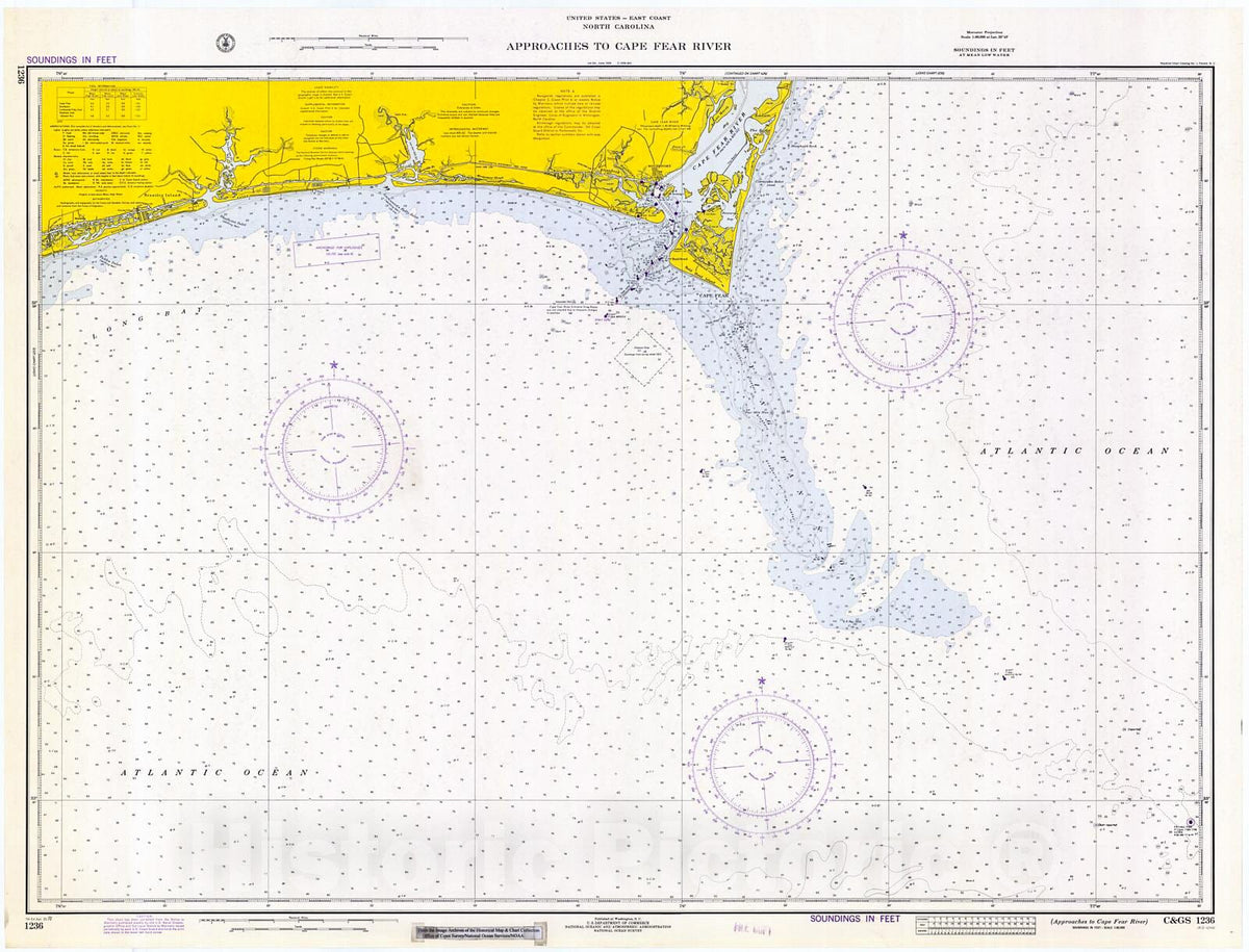 Historic Nautical Map - Approaches To Cape Fear River, 1972 NOAA Chart ...