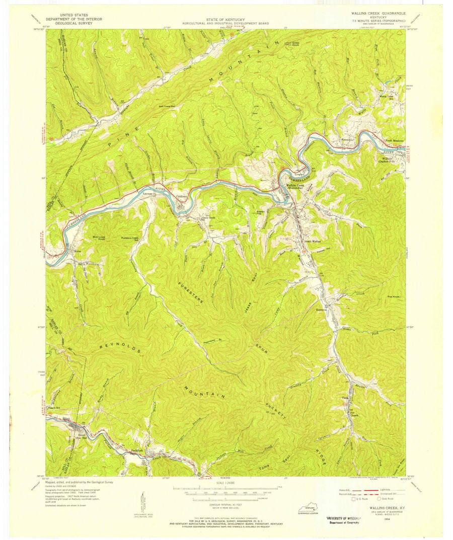 1954 Wallins Creek, KY Kentucky USGS Topographic Map Historic Pictoric