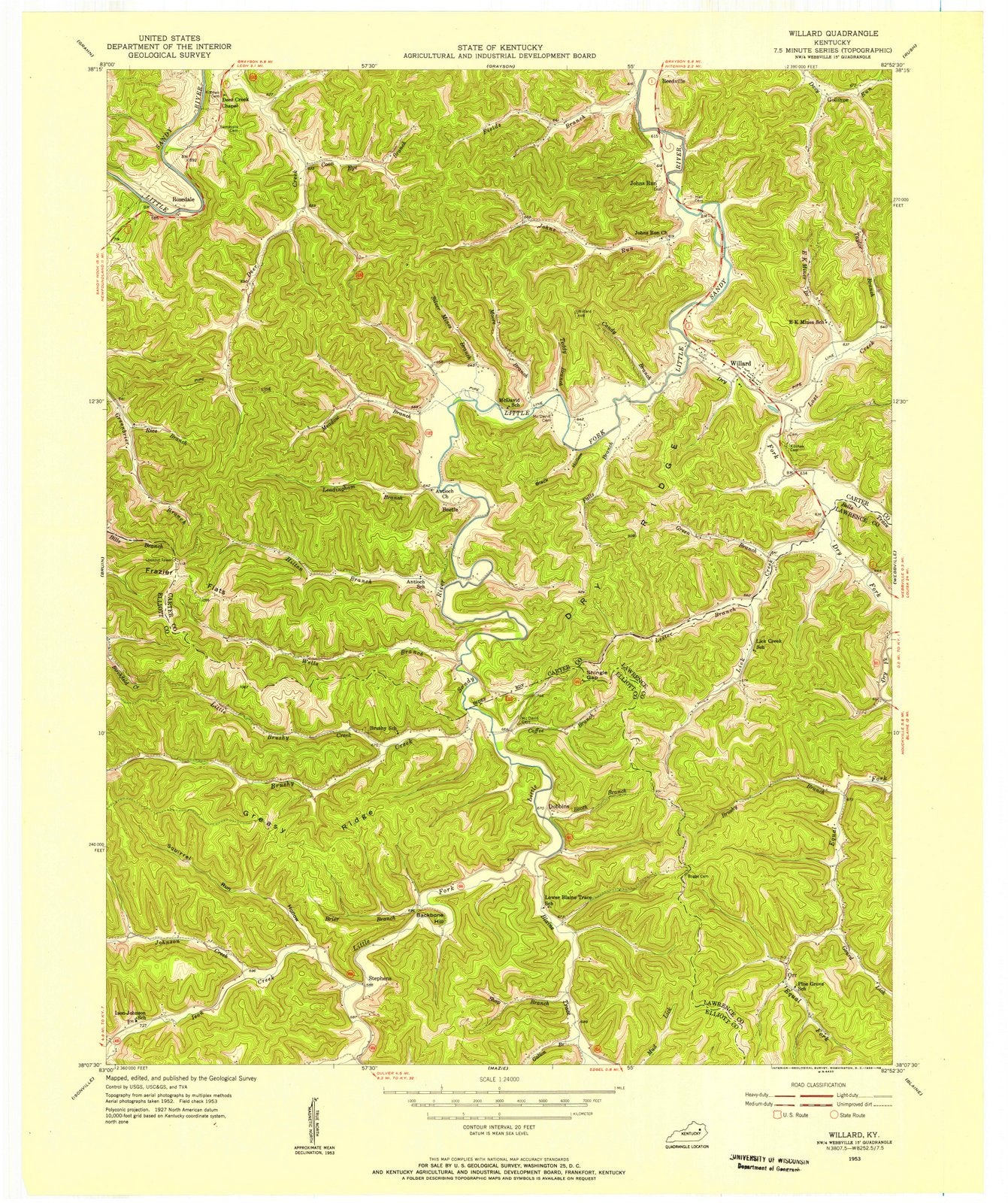 1953 Willard, KY Kentucky USGS Topographic Map Historic Pictoric