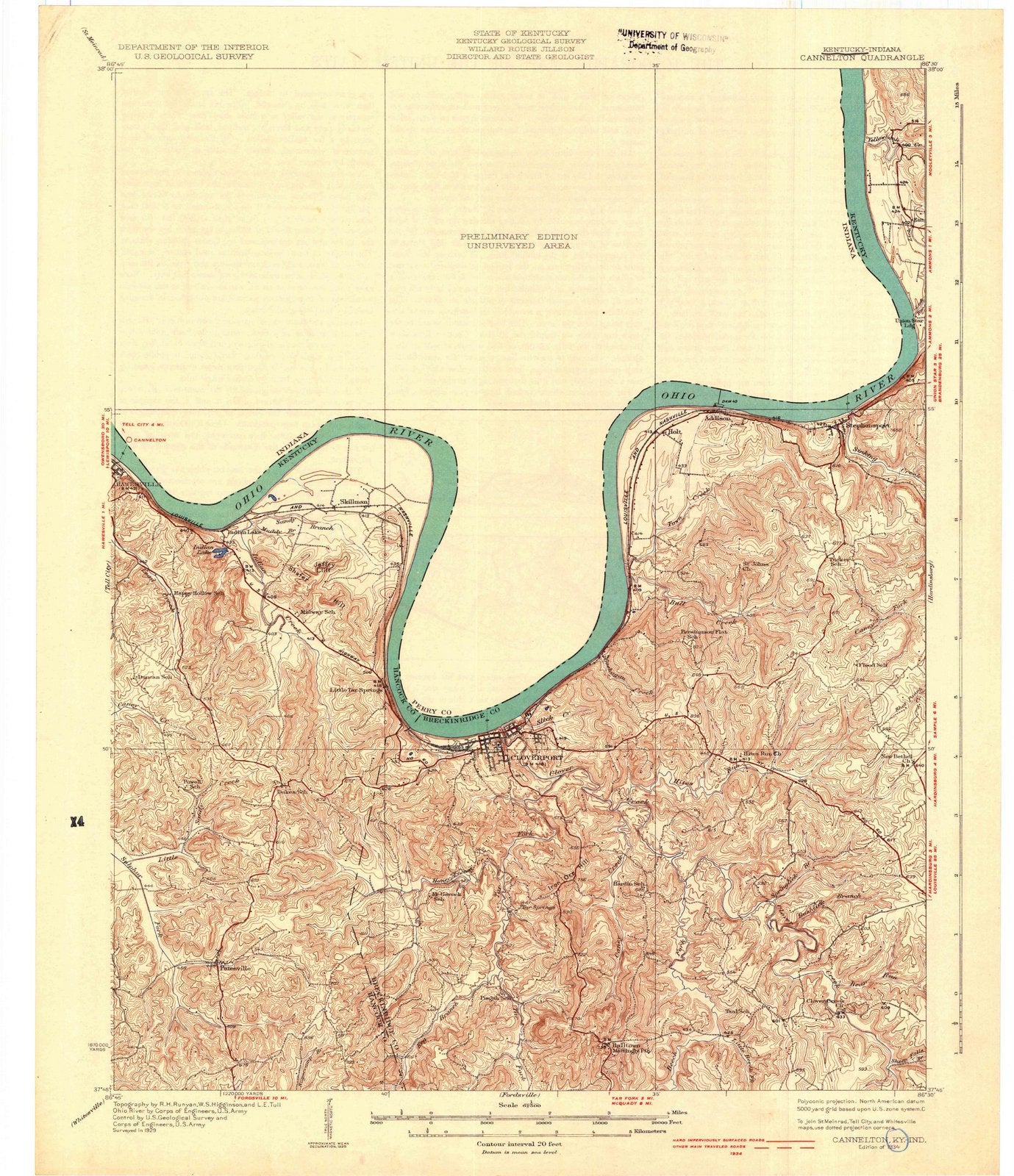 1934 Cannelton, in Indiana USGS Topographic Map Historic Pictoric