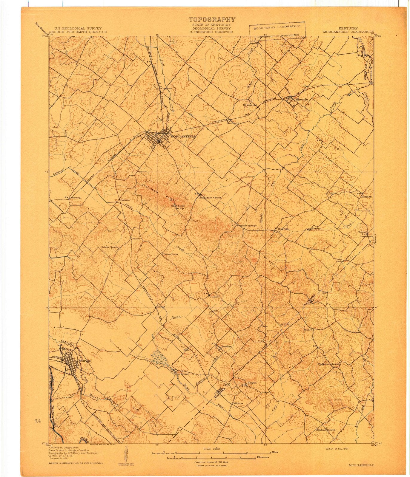 1907 Morganfield, KY - Kentucky - USGS Topographic Map