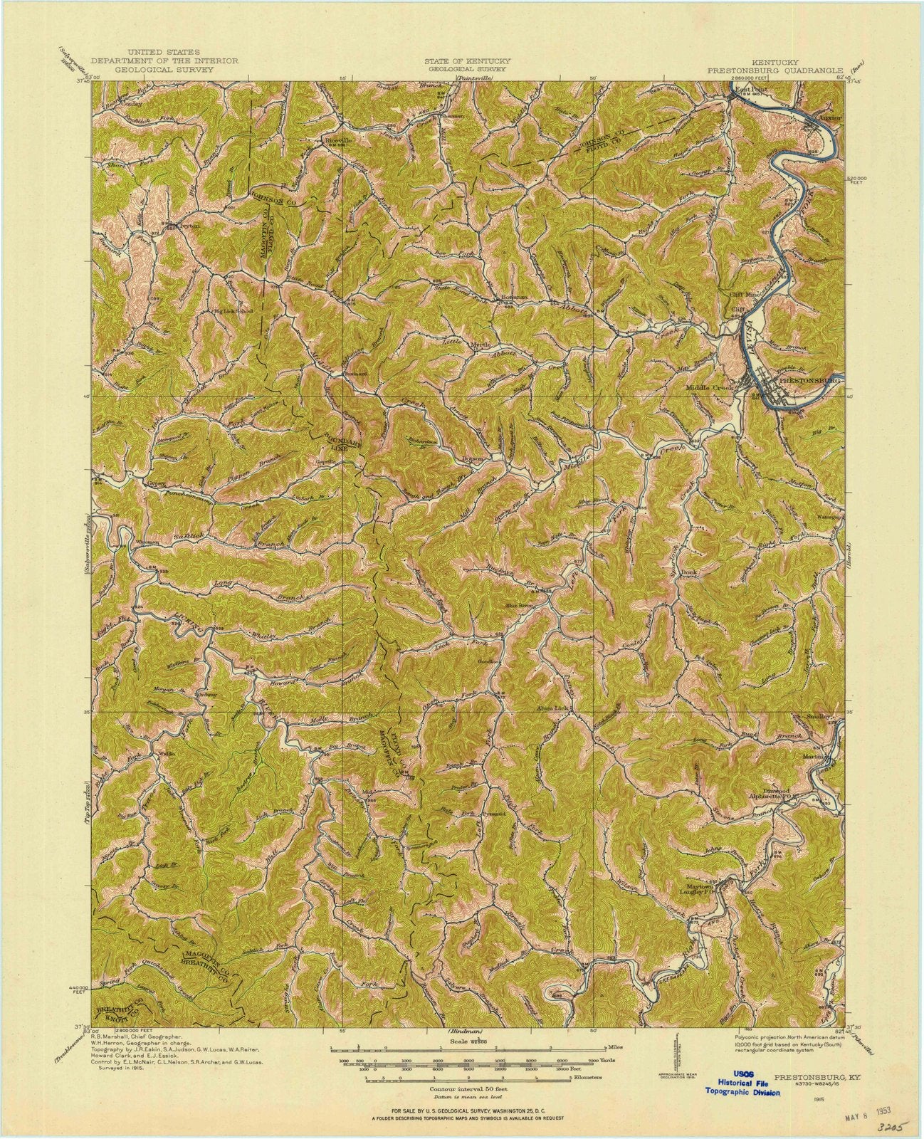 1915 Prestonsburg, KY - Kentucky - USGS Topographic Map