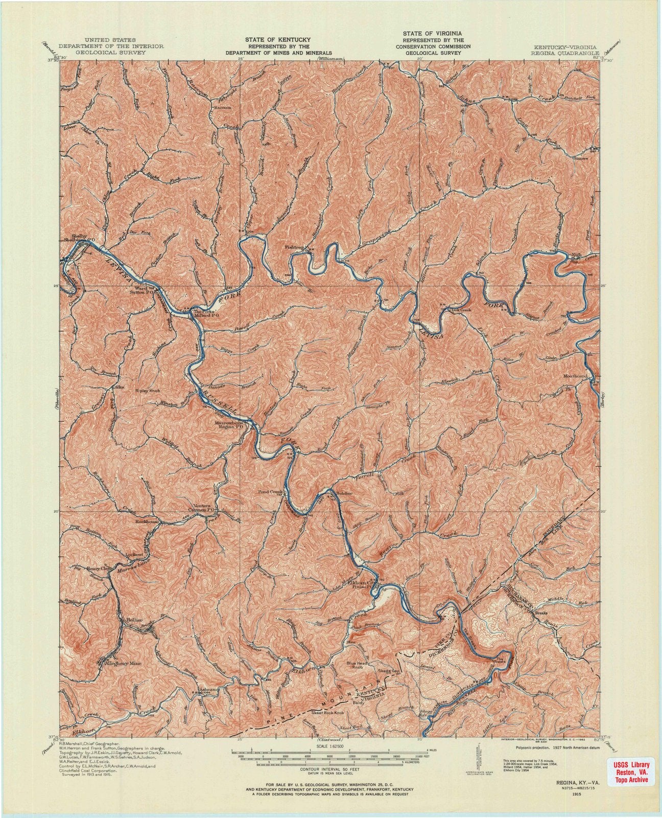 1915 Regina, KY - Kentucky - USGS Topographic Map