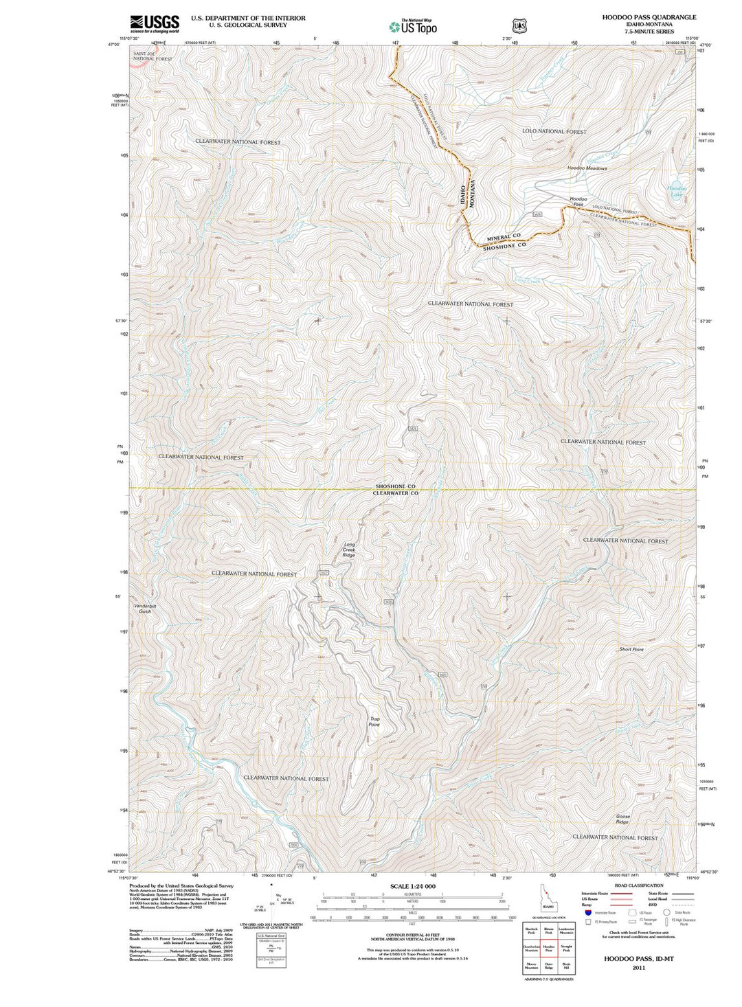 2011 Hoodoo Pass, ID - Idaho - USGS Topographic Map