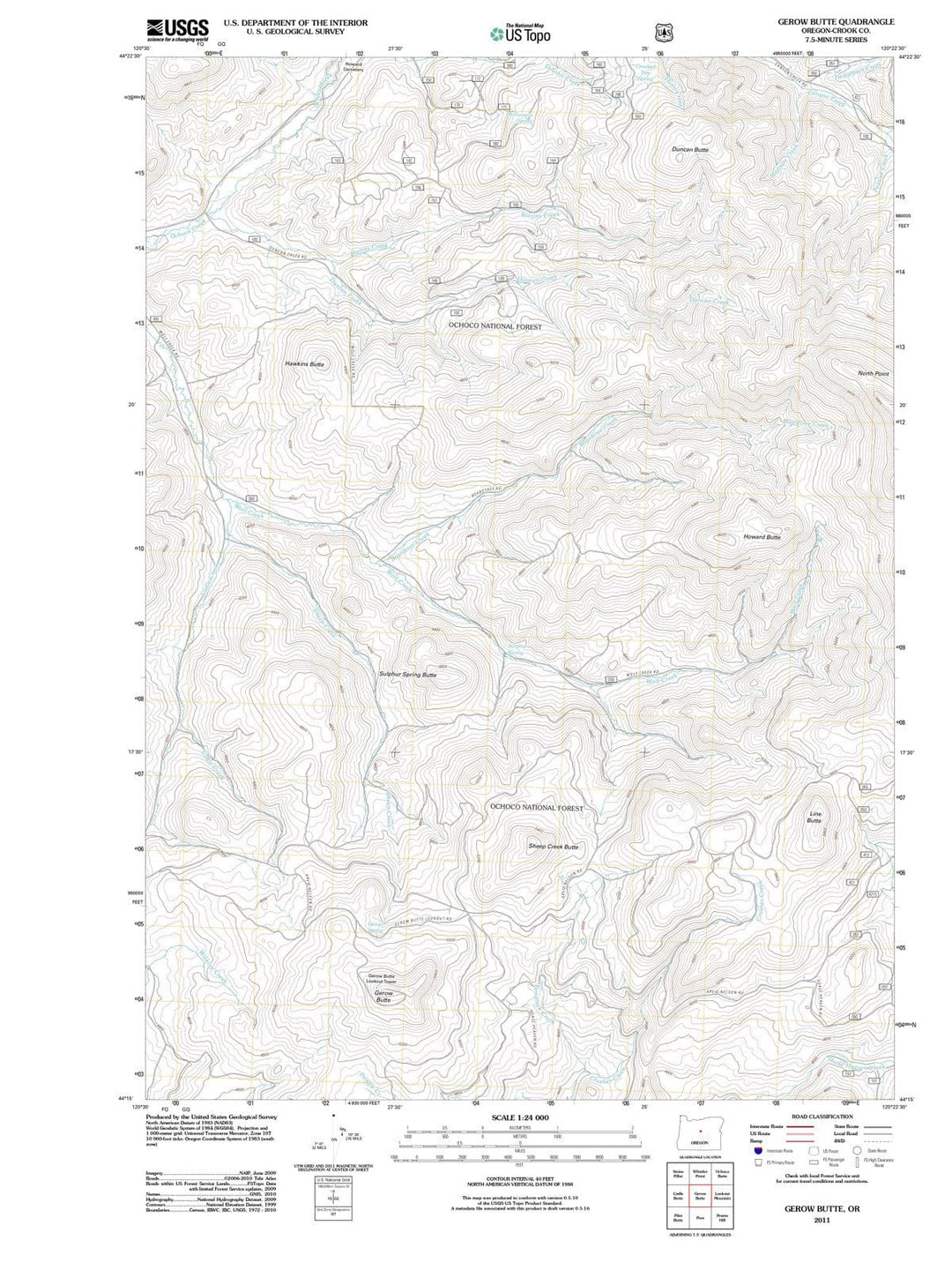 2011 Gerow Butte, OR - Oregon - USGS Topographic Map