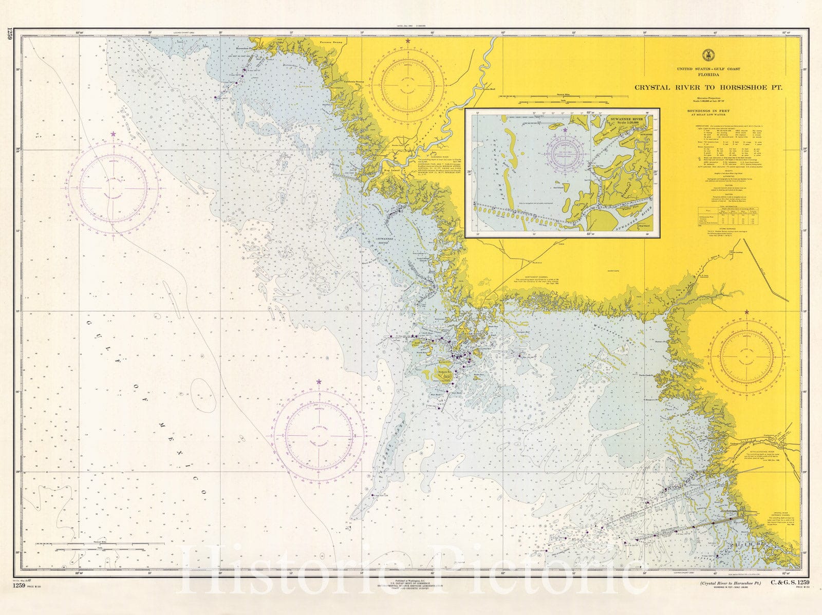 Historic Nautical Map - Crystal River To Horseshoe Pt, 1967 NOAA Chart - Florida (FL) - Vintage Wall Art