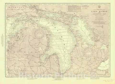 Historic Nautical Map - Lake Huron And Georgian Bay, 1918 NOAA Chart - Michigan (MI) - Vintage Wall Art