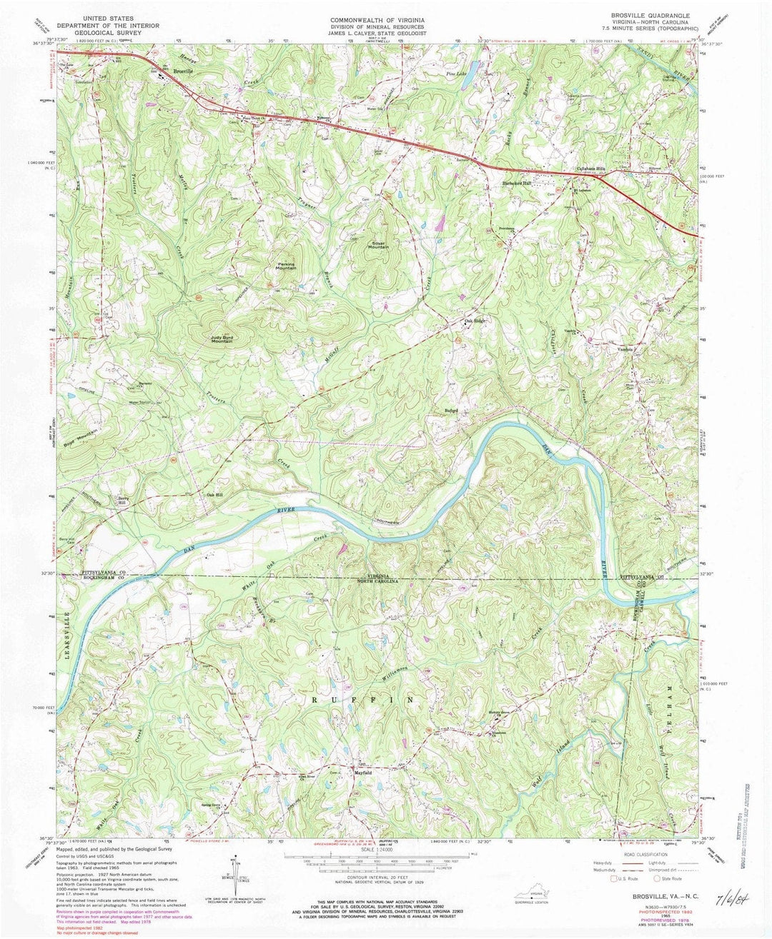 1965 Brosville, VA - Virginia - USGS Topographic Map