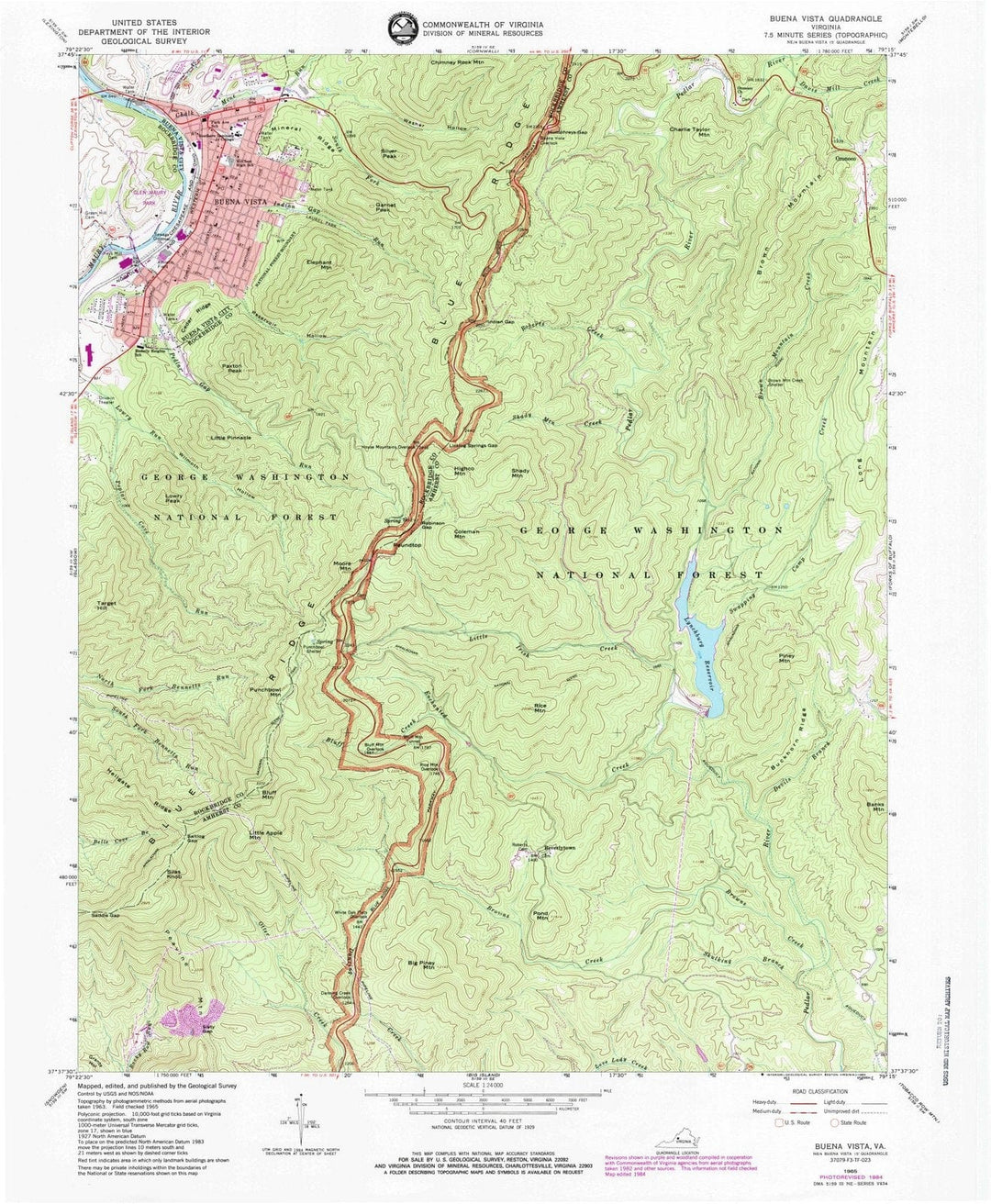 1965 Buena Vista, VA - Virginia - USGS Topographic Map
