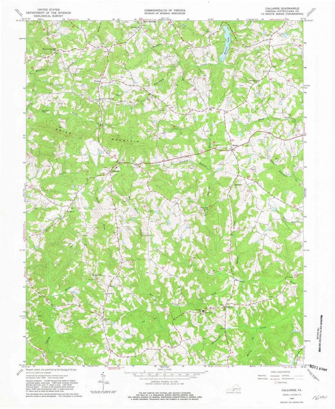 1965 Callands, VA - Virginia - USGS Topographic Map