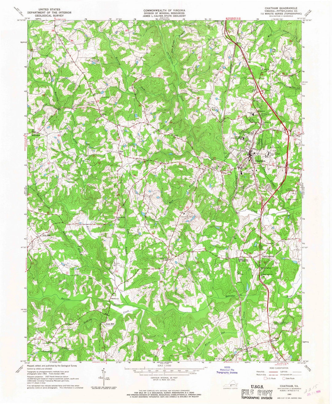 1965 Chatham, VA - Virginia - USGS Topographic Map