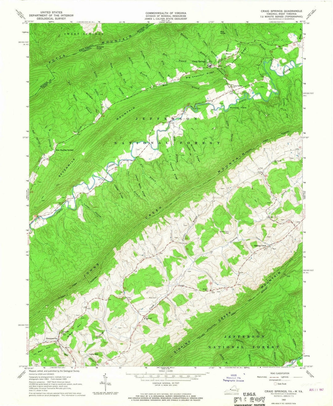 1965 Craig Springs, VA - Virginia - USGS Topographic Map