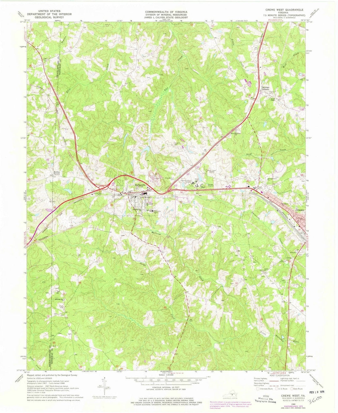 1968 Crewe West, VA - Virginia - USGS Topographic Map