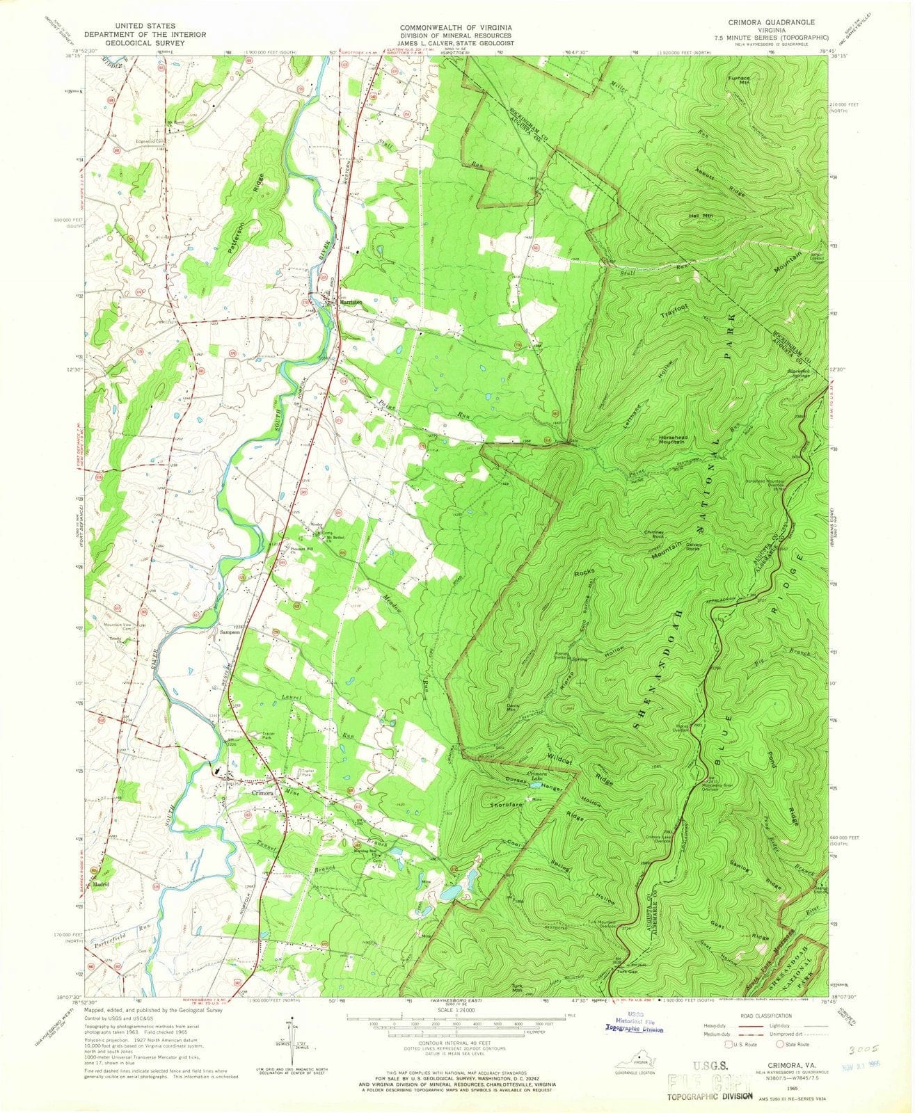 1965 Crimora, VA - Virginia - USGS Topographic Map