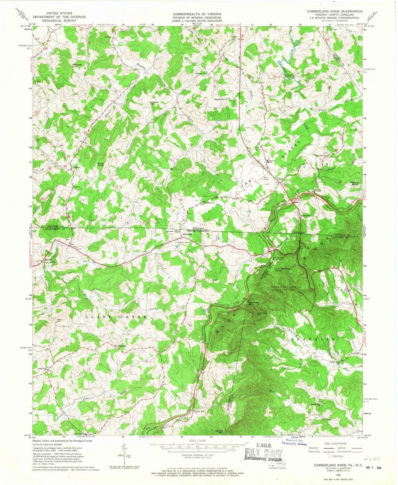 1965 Cumberland Knob, NC - North Carolina - USGS Topographic Map