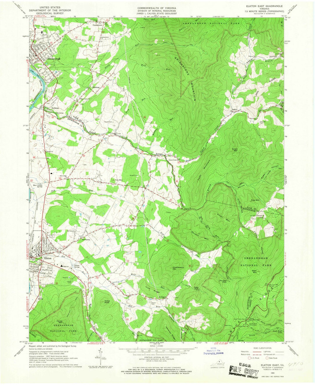 1965 Elkton East, VA - Virginia - USGS Topographic Map