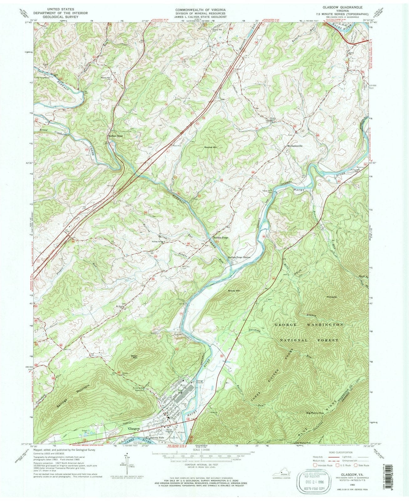 1965 Glasgow, VA - Virginia - USGS Topographic Map
