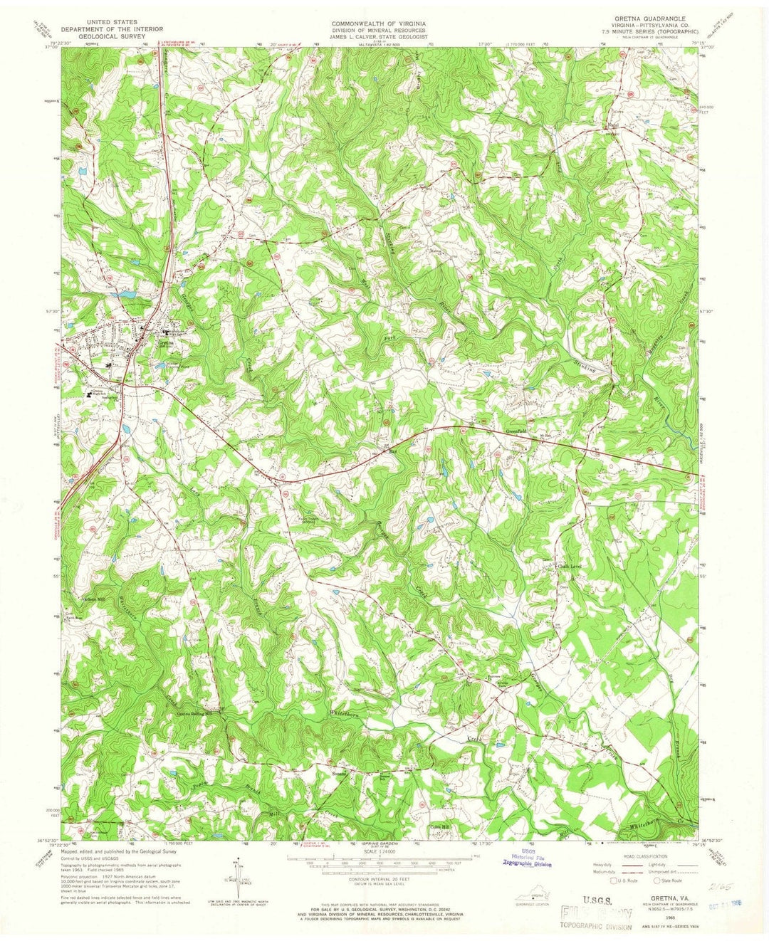1965 Gretna, VA - Virginia - USGS Topographic Map
