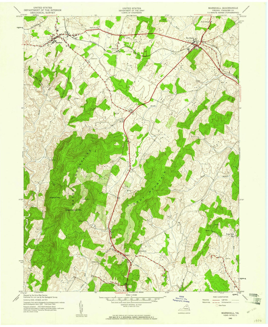 1943 Marshall, VA - Virginia - USGS Topographic Map