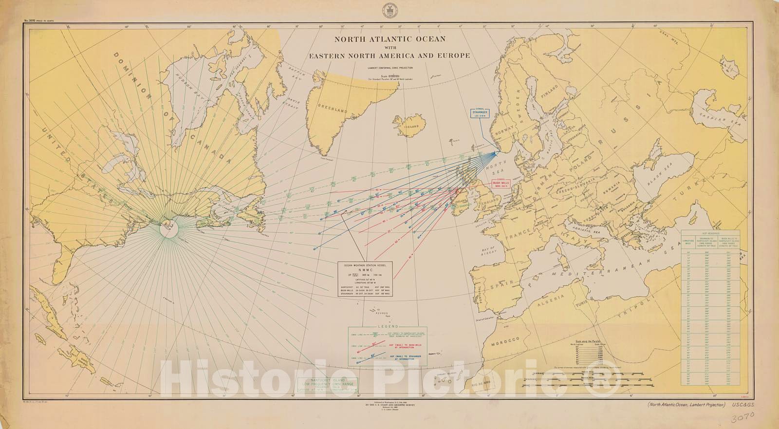 Historic Nautical Map - North Atlantic Ocean With Eastern North America And Europe, 1918 NOAA Cartographic - Vintage Wall Art