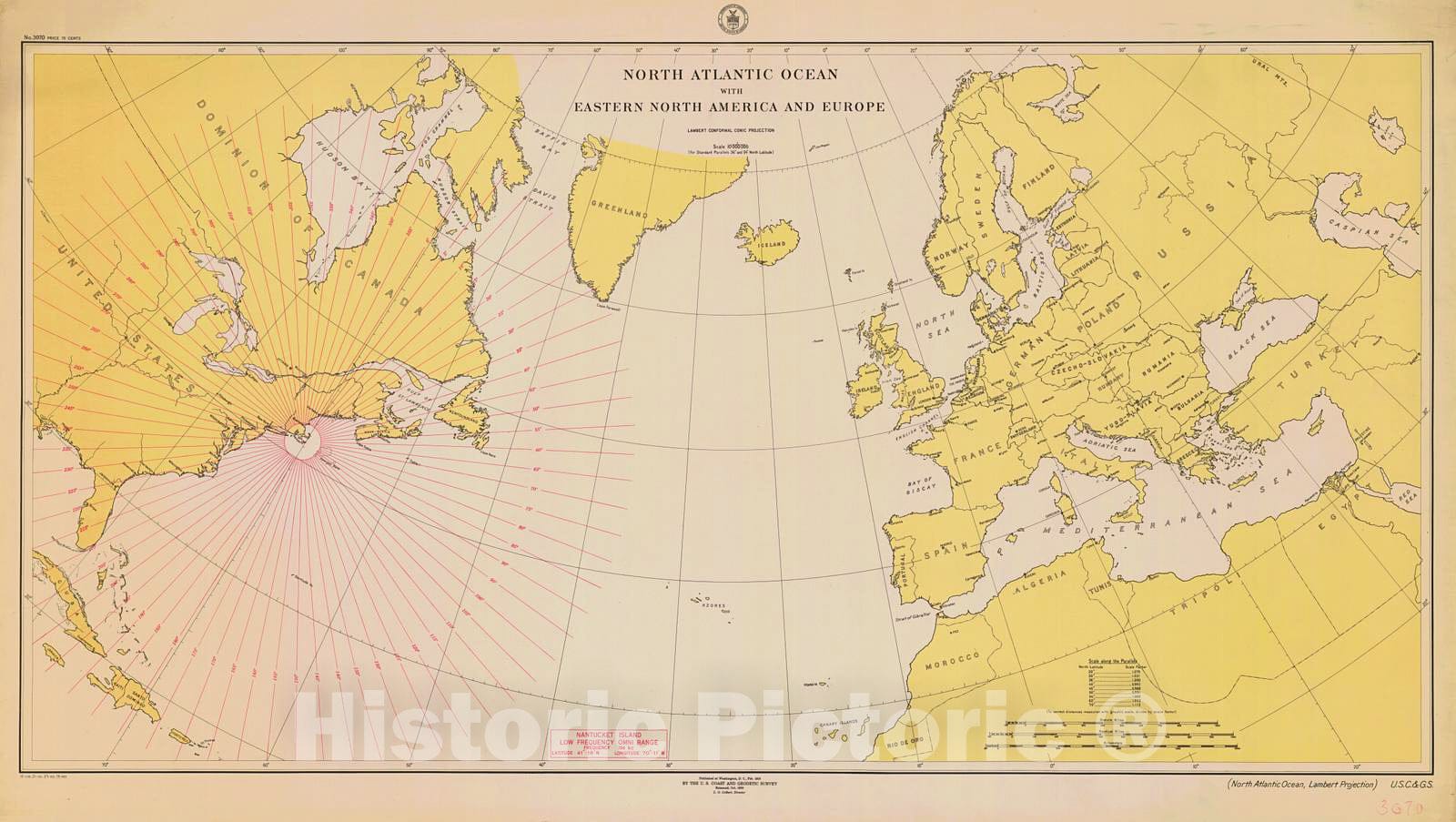 Historic Nautical Map - North Atlantic Ocean With Eastern North America And Europe, 1918 NOAA Base Historic Nautical Map - Vintage Wall Art